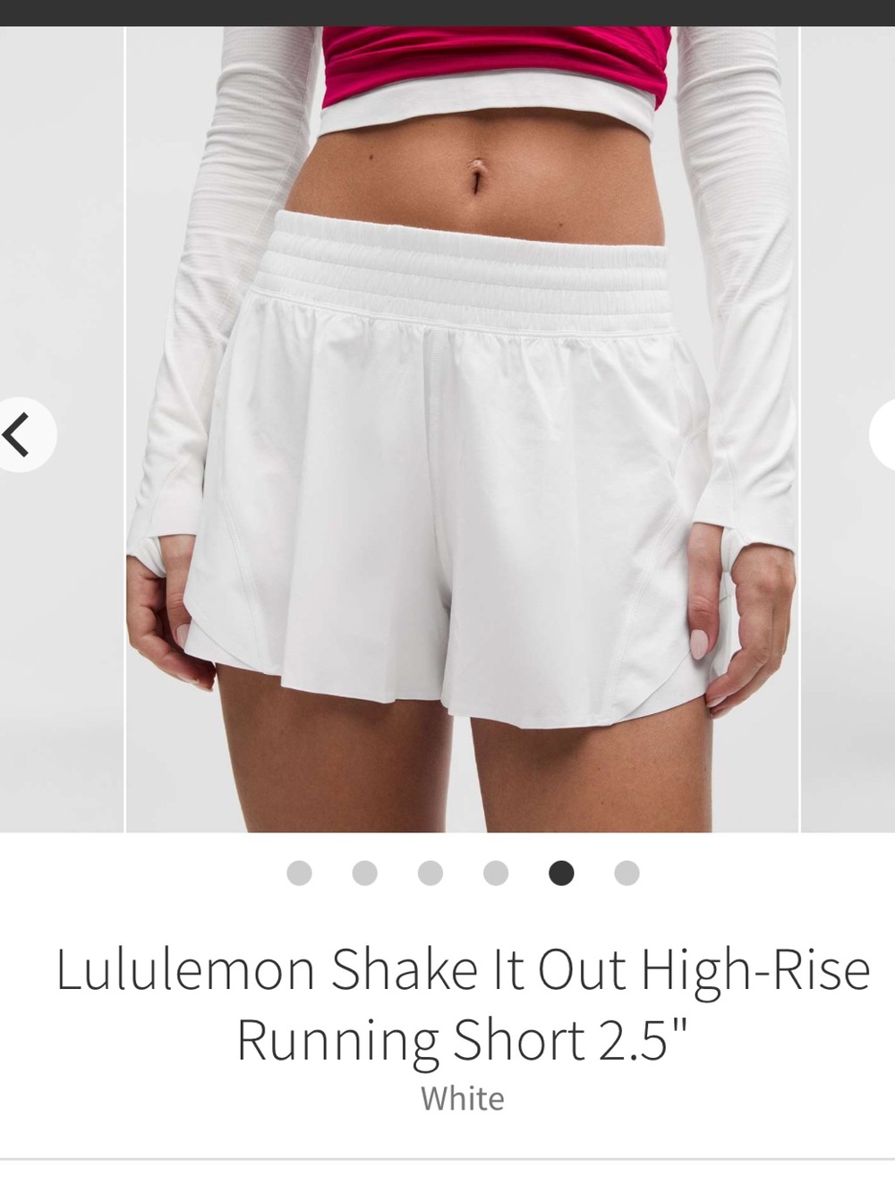 White Lululemon Shake It Out High-Rise
Running Short 2.5"